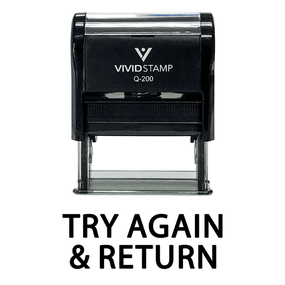 Vivid Stamp Try Again & Return Teacher Self Inking Rubber Stamp (Black Ink) - Medium