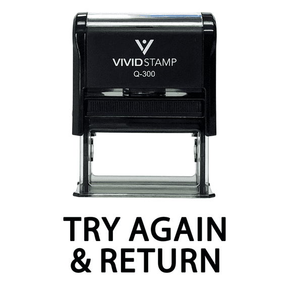 Vivid Stamp Try Again & Return Teacher Self Inking Rubber Stamp (Black) Large