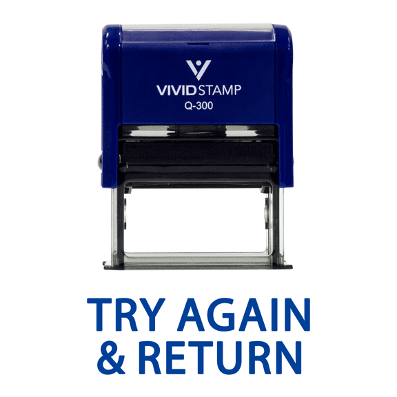 Vivid Stamp Try Again & Return Teacher Self Inking Rubber Stamp (Blue Ink) - Large
