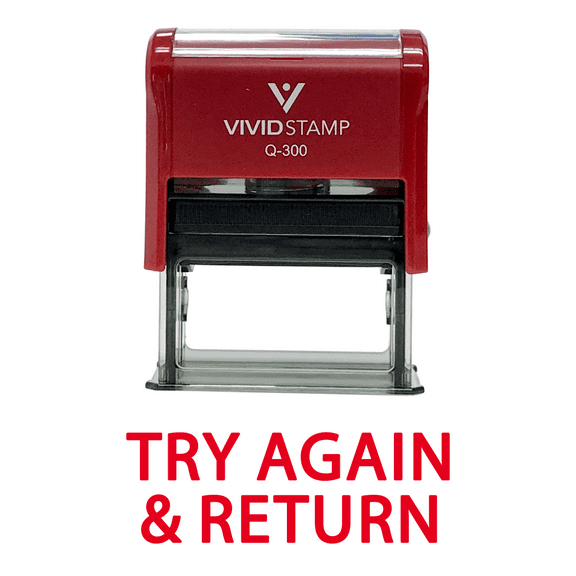Vivid Stamp Try Again & Return Teacher Self Inking Rubber Stamp (Red Ink) - Large