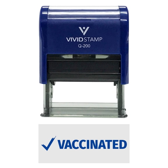 Vivid Stamp Vaccinated (check) Medical Self-Inking Rubber Stamps (Blue Ink) - Q-200