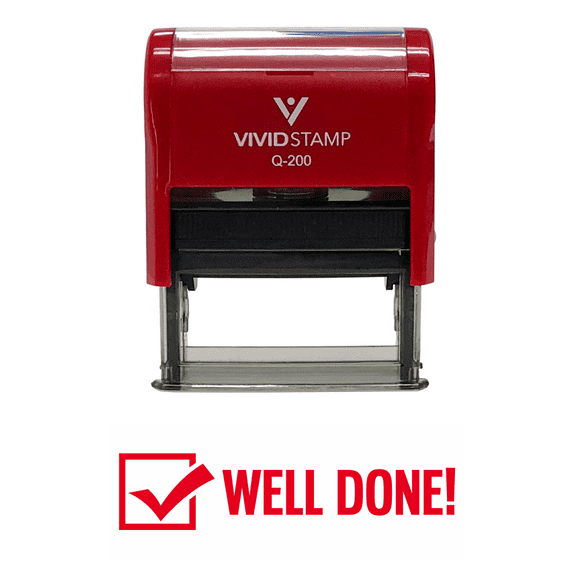 Vivid Stamp Well Done Teacher Self Inking Rubber Stamp (Red Ink) - Medium