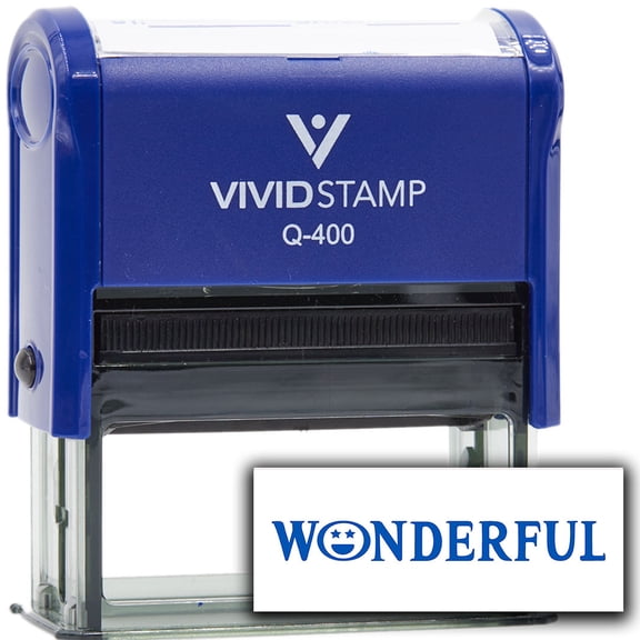 Vivid Stamp Wonderful Smiley Face Self Inking Rubber Stamp (Blue Ink) - Q-400