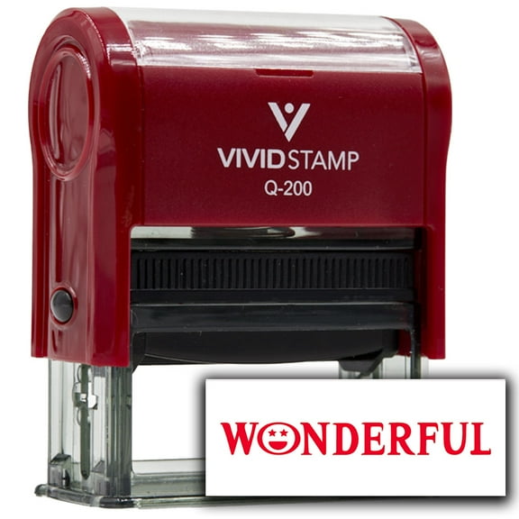 Vivid Stamp Wonderful Smiley Face Self Inking Rubber Stamp (Red Ink) - Q-200