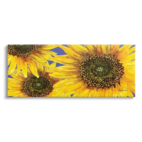 Vivid Sunflower Blooms Trio Botanical & Floral Graphic Art Gallery Wrapped Canvas Print Wall Art