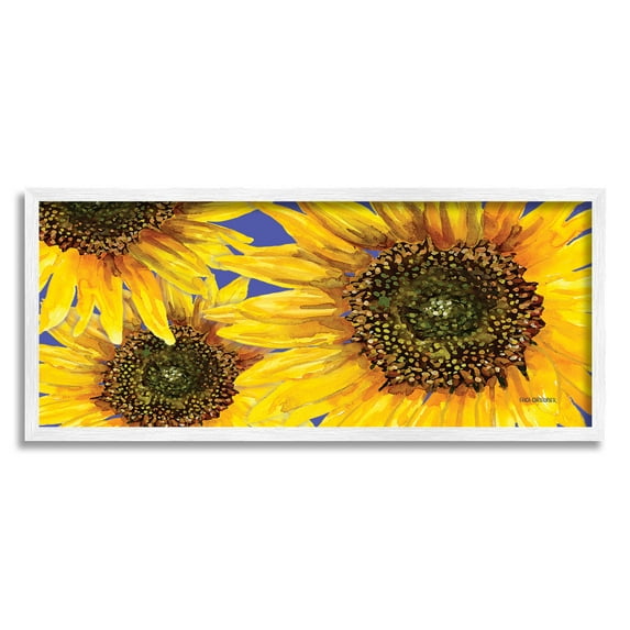 Vivid Sunflower Blooms Trio Botanical & Floral Graphic Art White Framed Art Print Wall Art