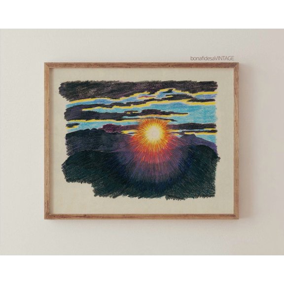 Vivid Sunrise Over Mountain Range Vibrant Art Print, Unframed Paper Print