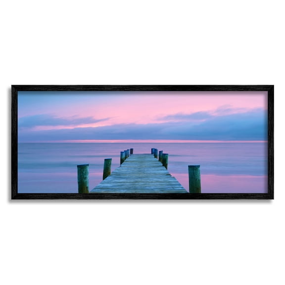 Vivid Sunset Ocean Dock Horizon Coastal Photograph Black Framed Art Print Wall Art