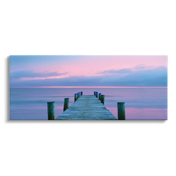 Vivid Sunset Ocean Dock Horizon Coastal Photograph Gallery Wrapped Canvas Print Wall Art