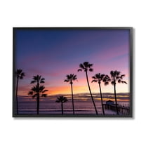 Vivid Sunset Palm Trees Horizon Coastal Photograph Black Framed Art Print Wall Art