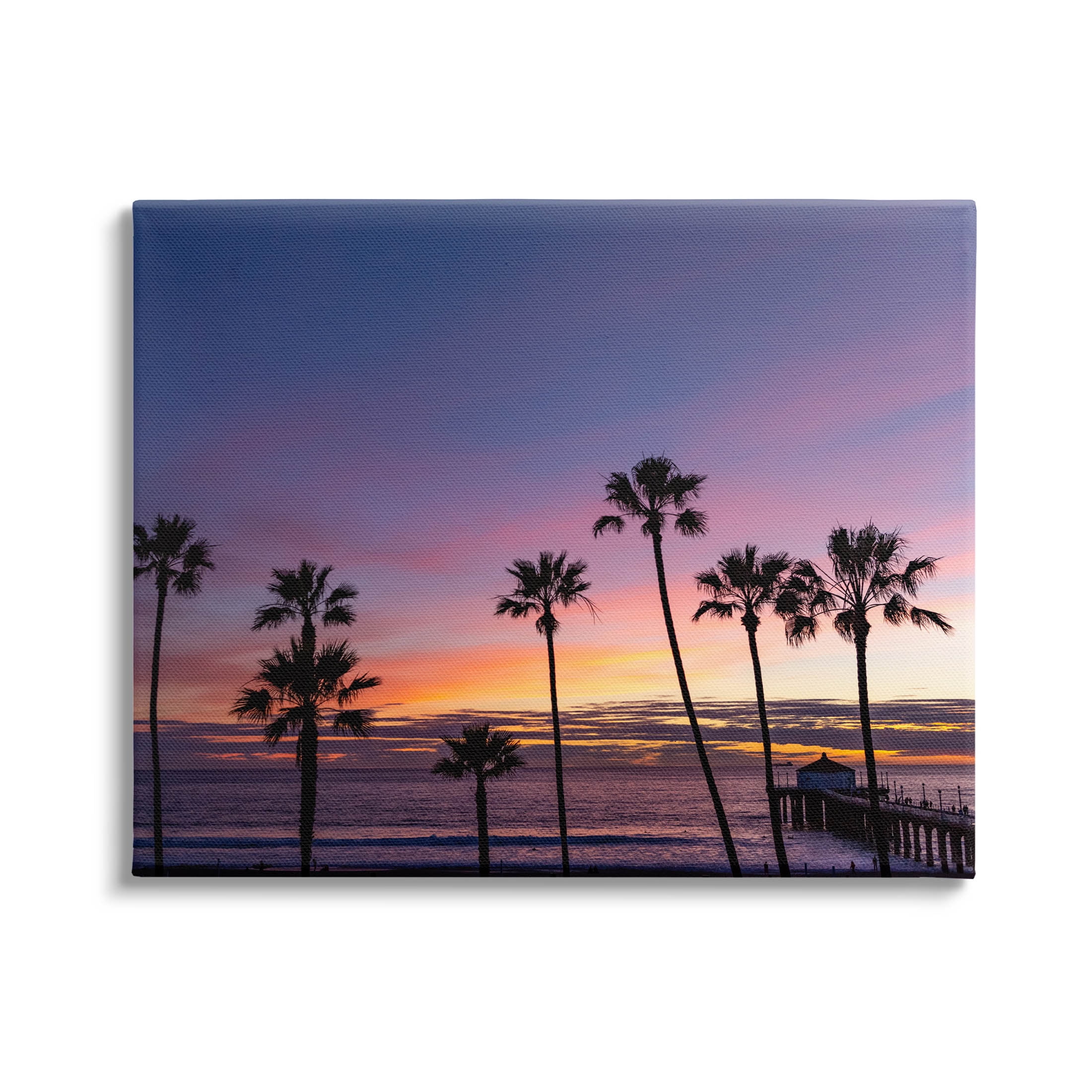 Vivid Sunset Palm Trees Horizon Coastal Photograph Gallery Wrapped Canvas Print Wall Art
