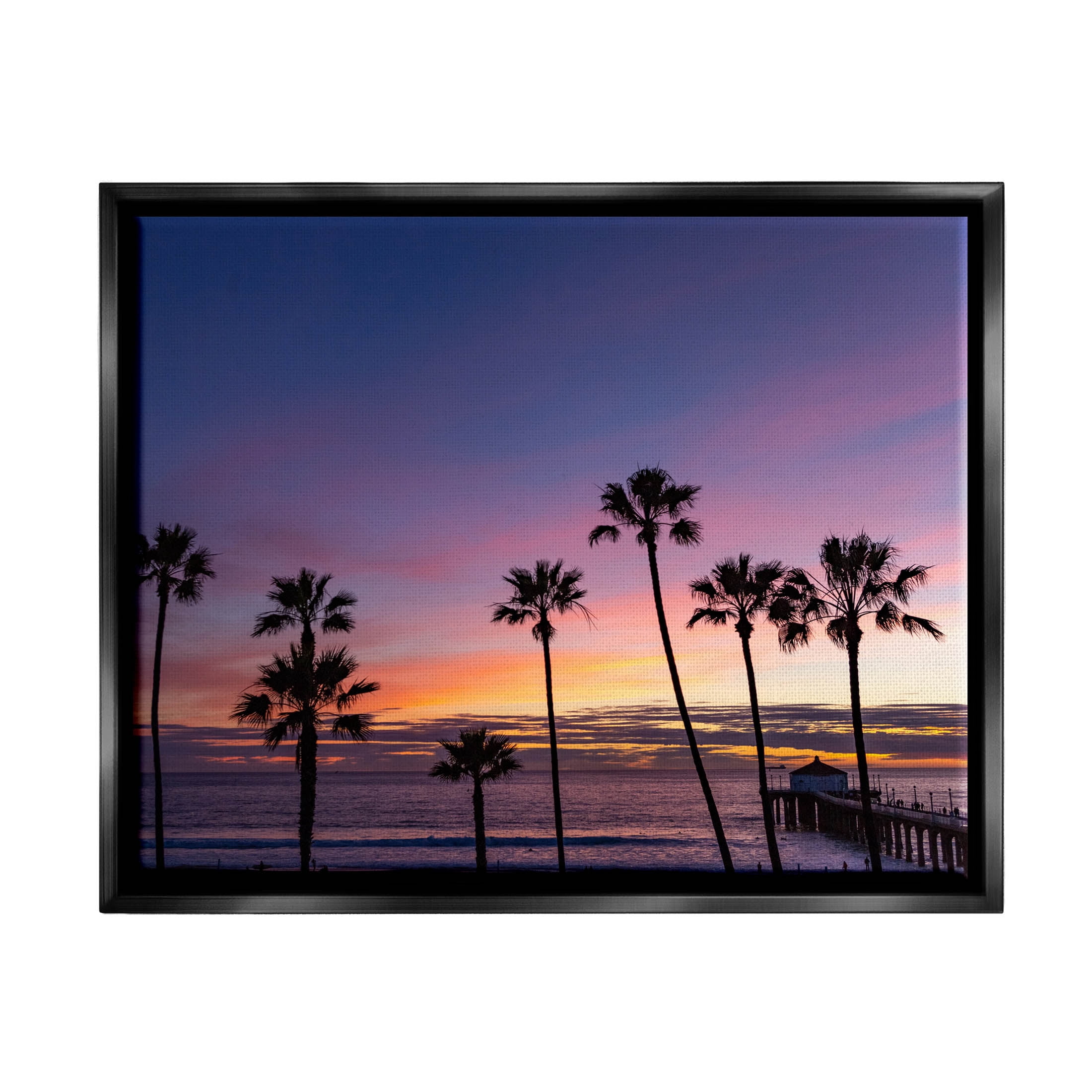 Vivid Sunset Palm Trees Horizon Coastal Photograph Jet Black Framed Art Print Wall Art