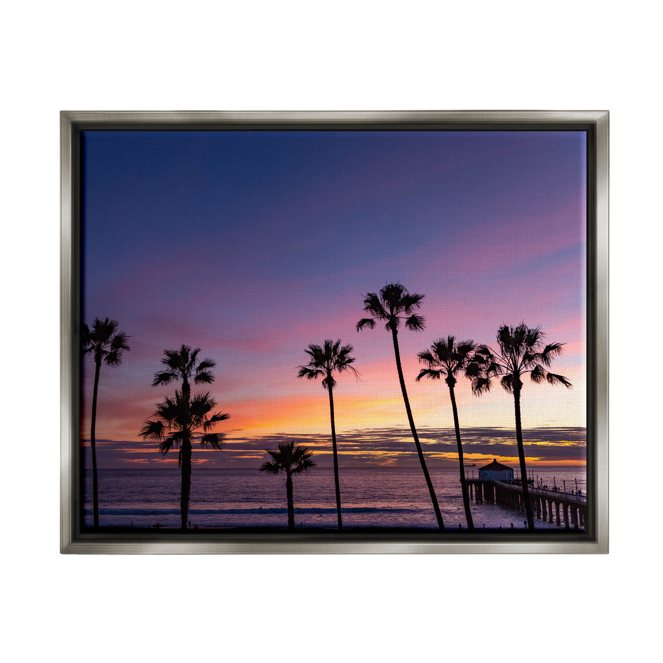 Vivid Sunset Palm Trees Horizon Coastal Photograph Luster Gray Framed Art Print Wall Art