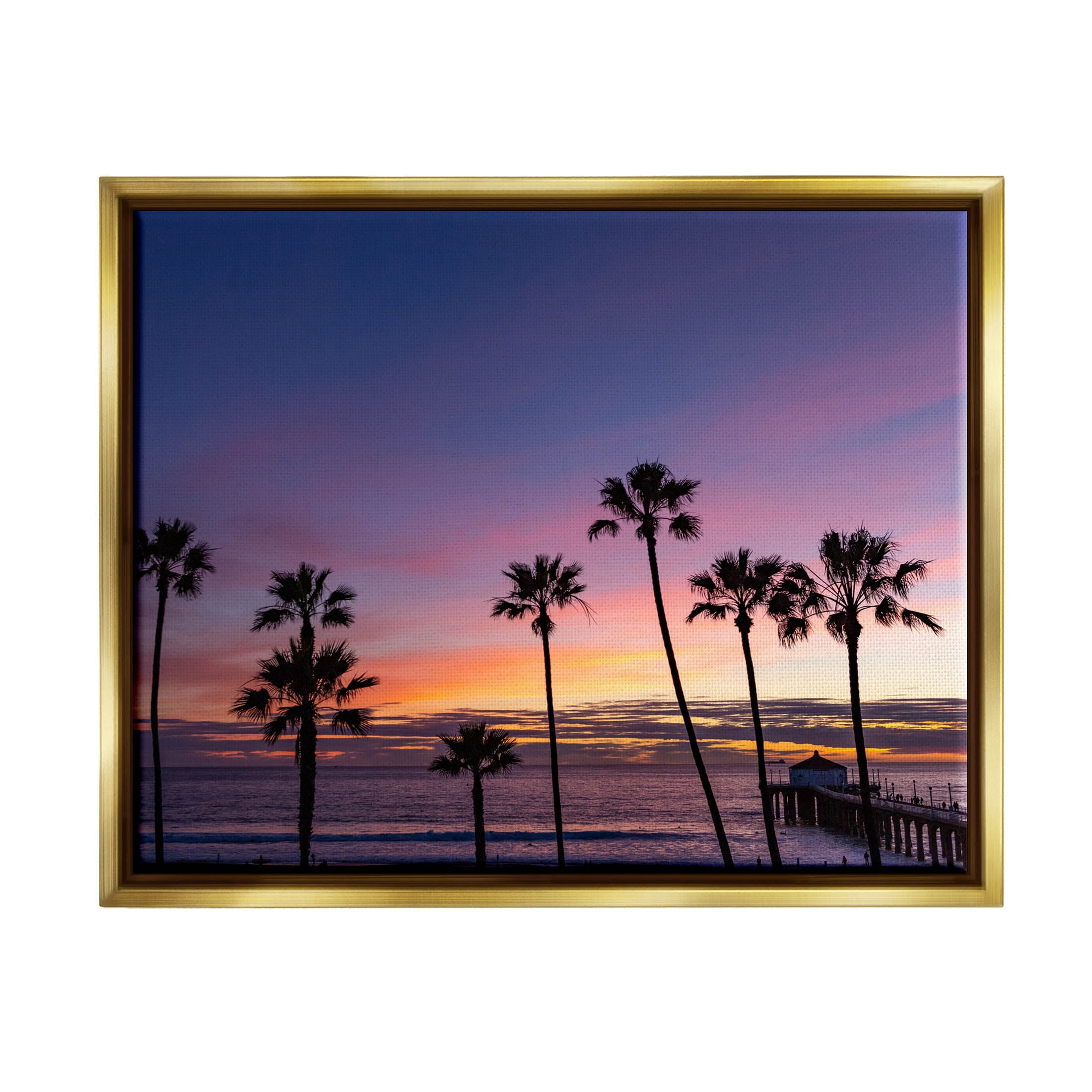 Vivid Sunset Palm Trees Horizon Coastal Photograph Metallic Gold Framed Art Print Wall Art