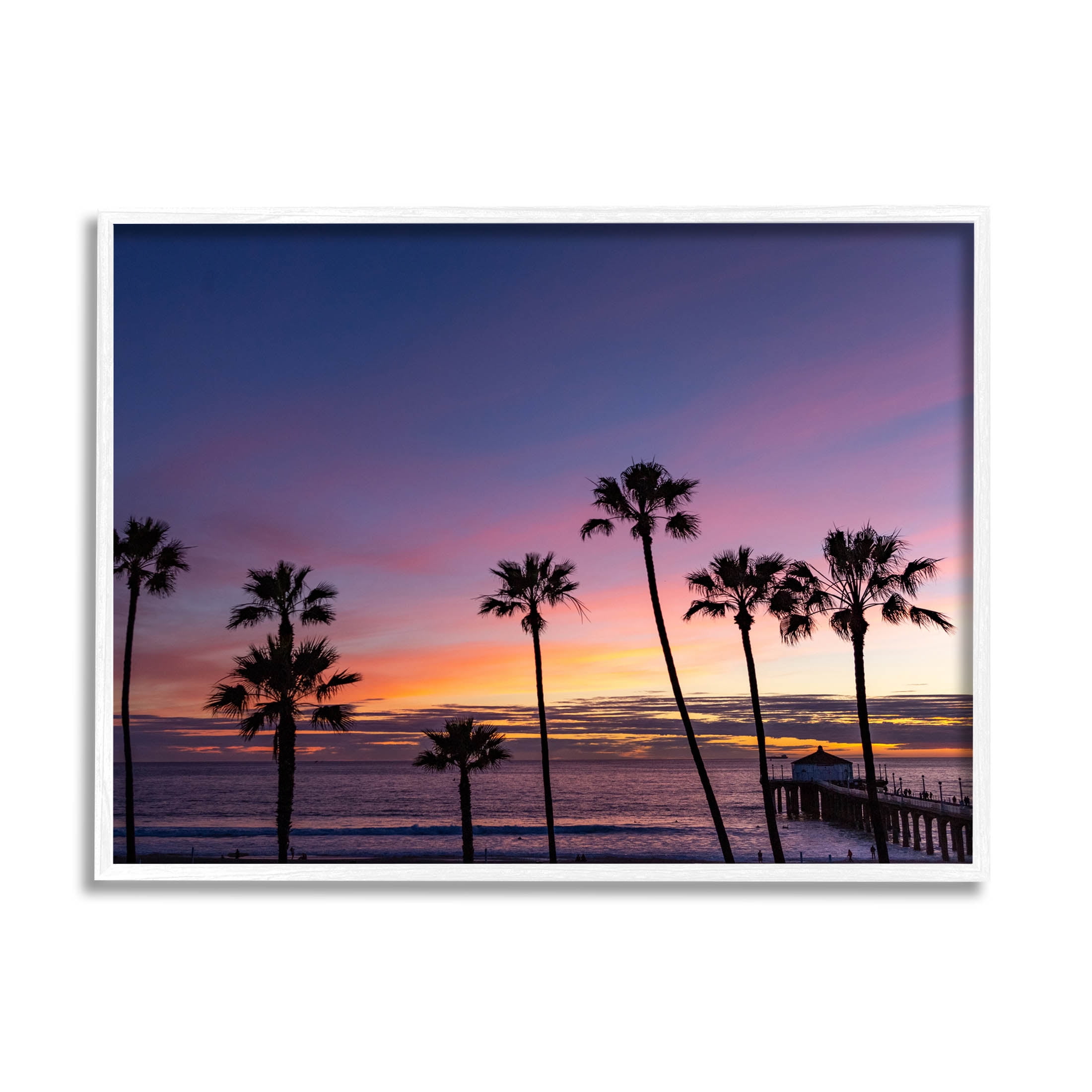 Vivid Sunset Palm Trees Horizon Coastal Photograph White Framed Art Print Wall Art