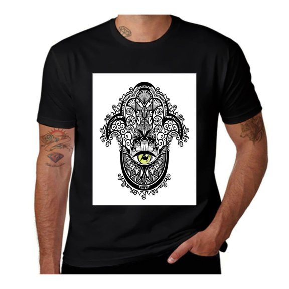 Vivid Swirled Floral-Evil Eye-Yellow-White-Black- Casual Streetwea Everyday Tshirt Comfortable Wear tee shirt