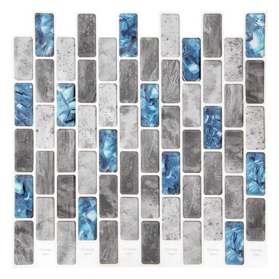 Vivid Tiles Blue and Stick Tiles 3D Brick Effect Waterproof Kitchen Backsplash Decor Self Adhesive Wallpaper