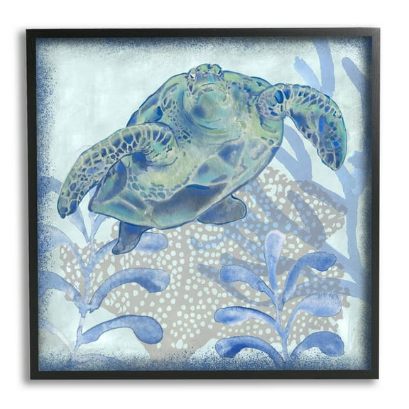 Vivid Tortoise Layered Aquatic Plants Animals & Insects Graphic Art Black Framed Art Print Wall Art