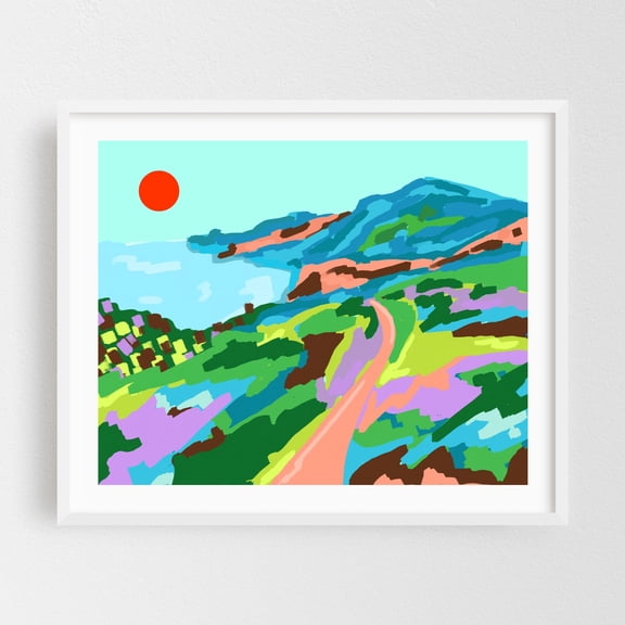 Vivid Vistas - India Digital Art Abstract Landscape Modern Art Pastel Surrealism Nature Scenic White Framed Wall Art Print 11 x 14 inches