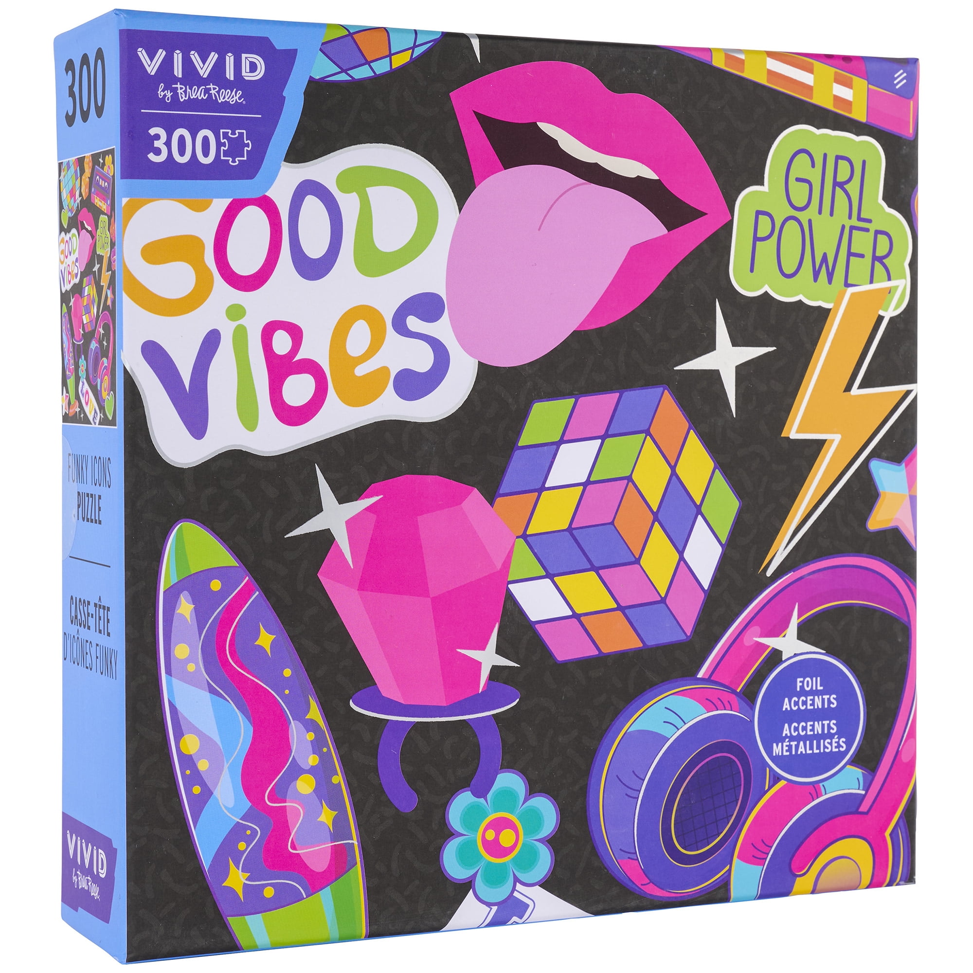 Vivid by Brea Reese: 300 Piece Puzzle - Funky Icons, Retro Neon Nostalgic Collage Jigsaw, Metallic Foil Accents, Soft-Touch, Image Reference Poster