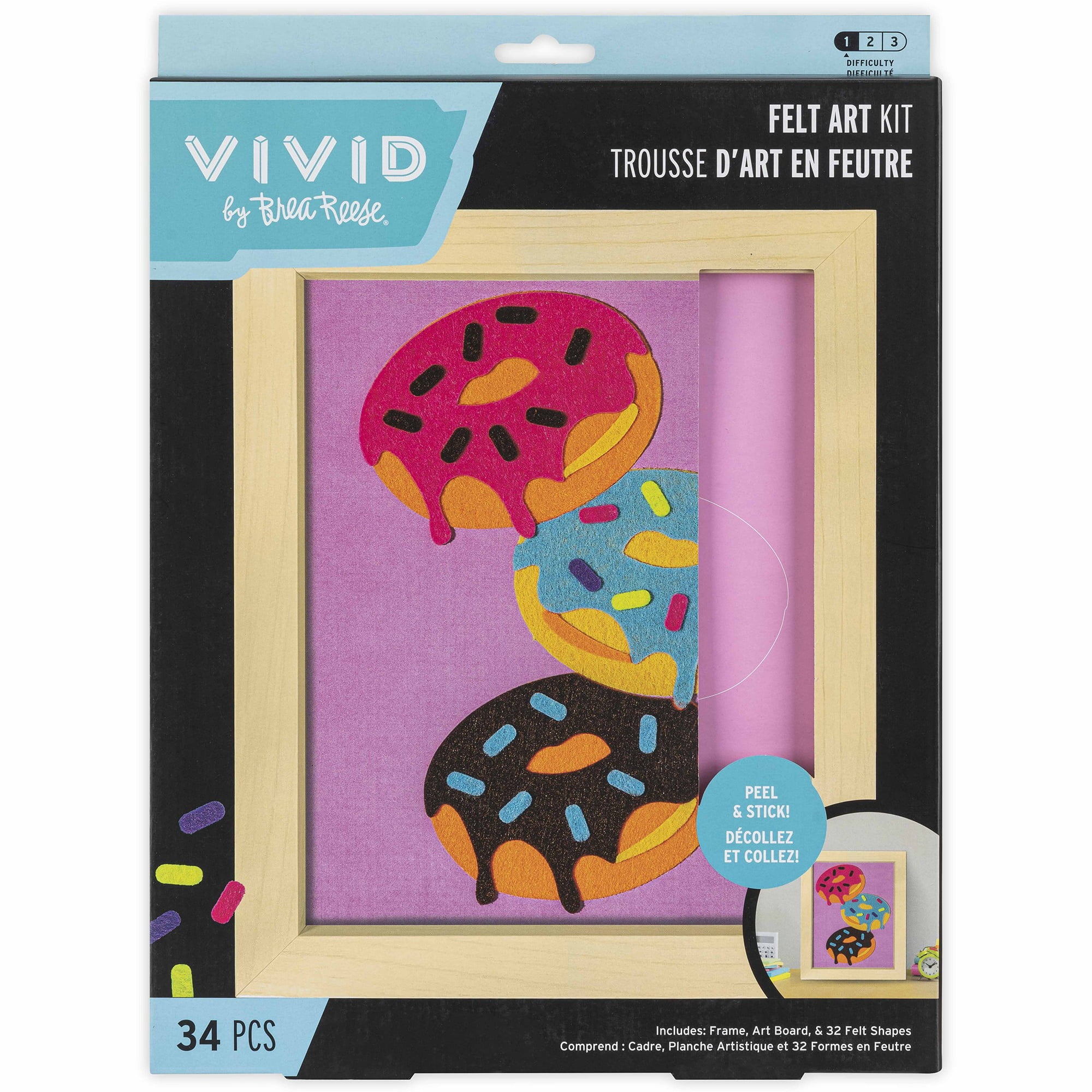 Vivid by Brea Reese: Felt Art Kit – Sweet Donuts - DIY Peel & Stick Craft Set, Colorful Desserts, Sensory Activity, Display Frame, Pink-Blue-Purple