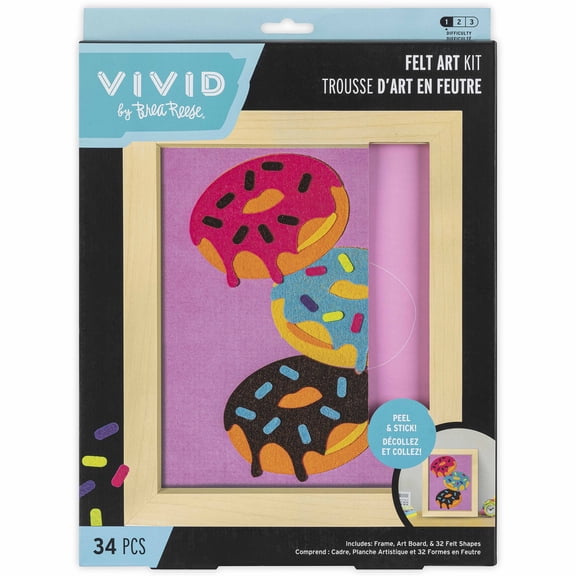 Vivid by Brea Reese: Felt Art Kit Sweet Donuts - DIY Peel & Stick Craft Set, Colorful Desserts, Sensory Activity, Display Frame, Pink-Blue-Purple