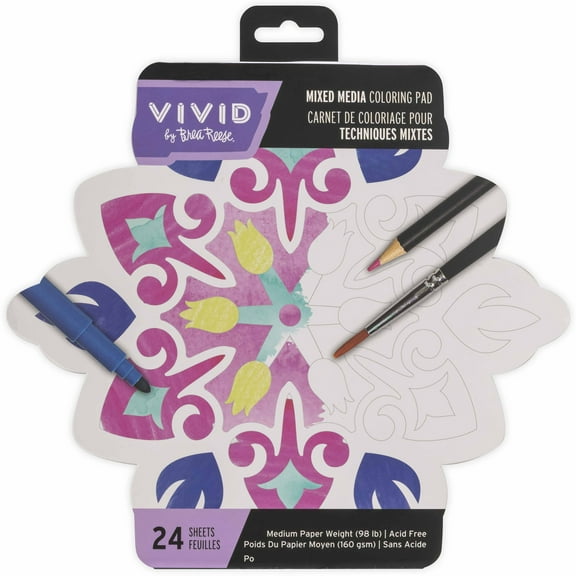 Vivid by Brea Reese: Mixed Media Coloring Pad - Tile - 24 Shaped Sheets in 8 Pattern Designs, Art Paper Pages For Paints-Markers-Colored Pencils