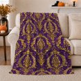 thumbnail image 1 of Golden Medallions Within Ornate Oval Frames On Purple, Cozy Flannel Blanket for Baroque Art Enthusiasts, Regal Ornate Baroque Pattern Home Decor for Living Room and Bedroom, Housewarming Gift, 1 of 7