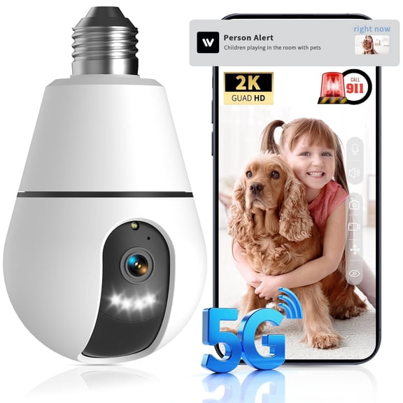 VividEye 2K Light Bulb Security Camera,5G/2.4GHz WiFi Security Cameras Wireless Outdoor Indoor,Bulb Cameras for Home Security,AI Smart Detection,911Emergency,2 Way Talk,Color Night Vision