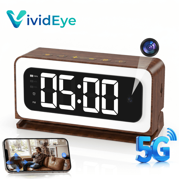 VividEye 2K Smart Alarm Clock Camera, Indoor Cameras for Home Security, Nanny Wireless Camera with 5G & 2.4G WiFi, Two-Way Talk, Starlight Night Vision, 24/7 Loop Recording for Baby Pet Home Office