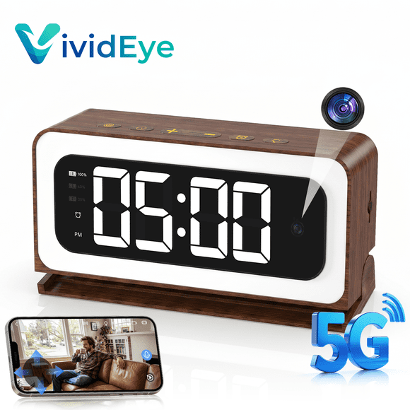 VividEye 2K Smart Alarm Clock Camera, Indoor Cameras for Home Security, Nanny Wireless Camera with 5G & 2.4G WiFi, Two-Way Talk, Starlight Night Vision, 24/7 Loop Recording for Baby Pet Home Office