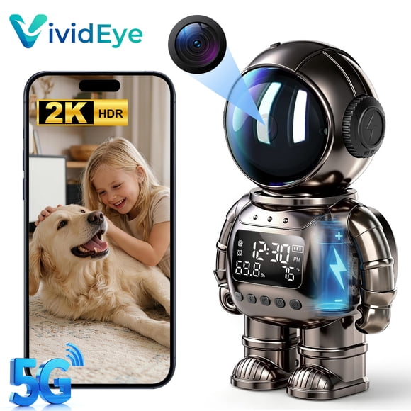 VividEye 2K Smart Astronaut Clock Camera, Indoor Cameras for Home Security, Nanny Wireless WiFi Camera with 5G & 2.4G, 2-Way Talk, Starlight Night Vision, 24/7 Loop Recording for Baby Pet Home Office