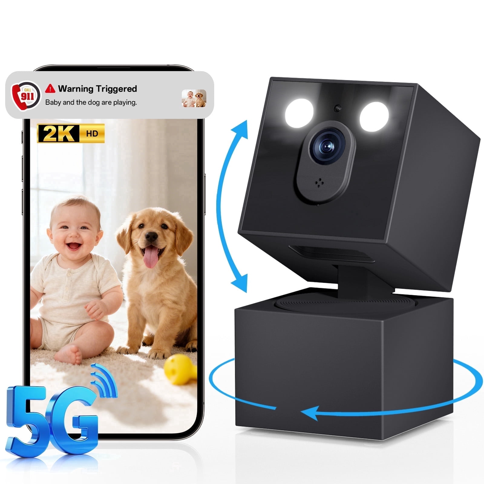 VividEye 2K Smart Indoor Camera - 5G&2.4G WiFi Camera for Home Security, Security Cameras for Dog/Pet/Baby Monitor, 360°Pan/Tilt,2-Way Audio, AI Motion Tracking,911 Alert,Color Night Vision