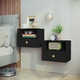 thumbnail image 1 of VividVibes  Floating Nightstand Set of 2 with Drawer, Modern Small Bedside End Table with Decorative Embossed Pattern, Black Floating Night Stands for Bedroom, Wood Wall Mounted Shelves with Storage, 1 of 8