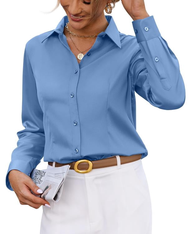 women's fitted button down dress shirts STASSIE STRIPED BLUE  THIRTYWAY Made from cotton Vividaire Button Down Shirts for