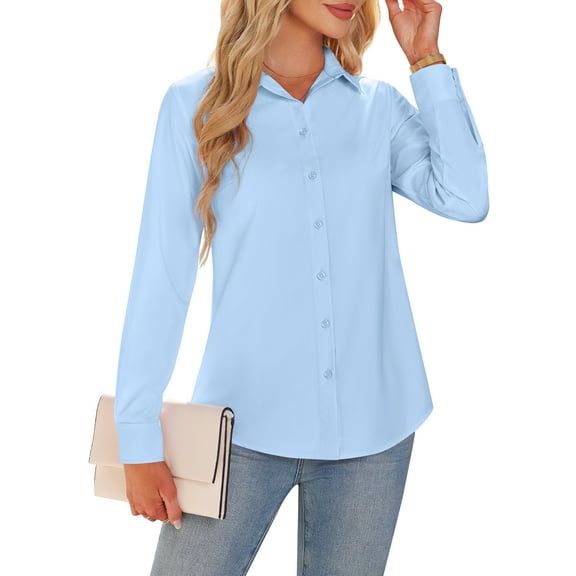 Vividaire Button Down Shirts for Women Long Sleeve Loose Fit Stretch Wrinkle Free Work Office Casual Blouses Top
