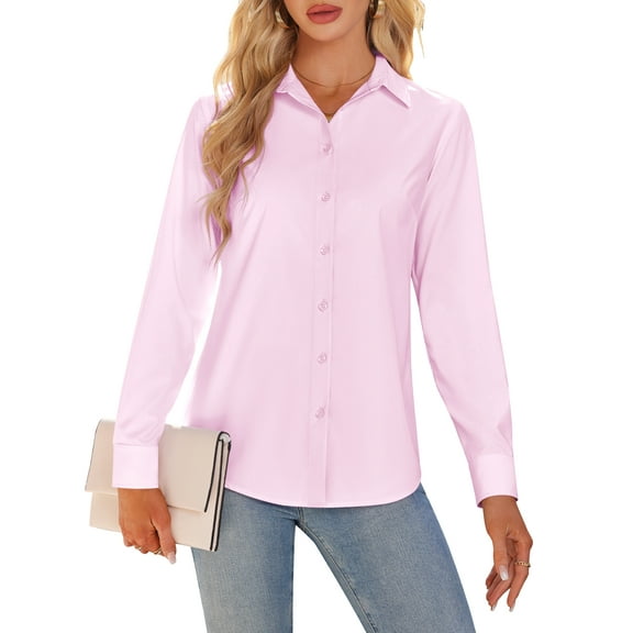 Vividaire Button Down Shirts for Women Long Sleeve Loose Fit Stretch Wrinkle Free Work Office Casual Blouses Top