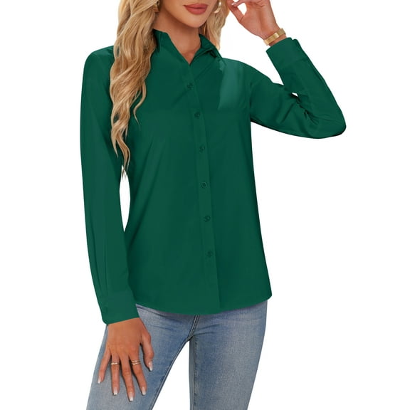 Vividaire Button Down Shirts for Women Long Sleeve Loose Fit Stretch Wrinkle Free Work Office Casual Blouses Top