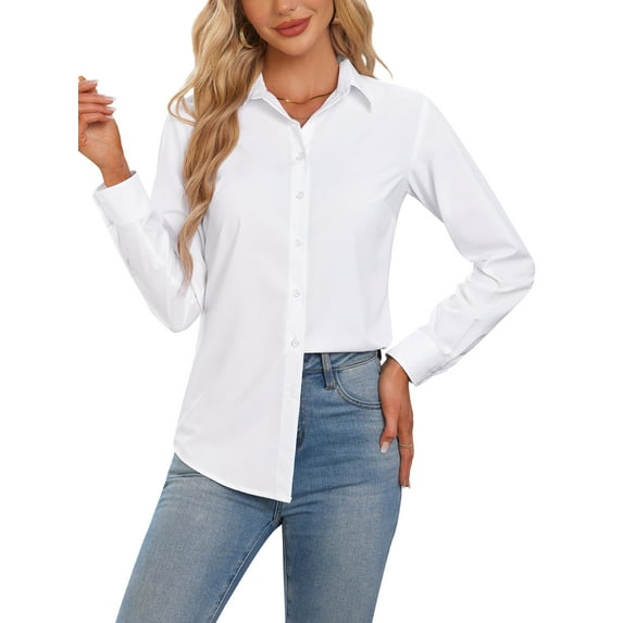 Vividaire Button Down Shirts for Women Long Sleeve Loose Fit Stretch Wrinkle Free Work Office Casual Blouses Top