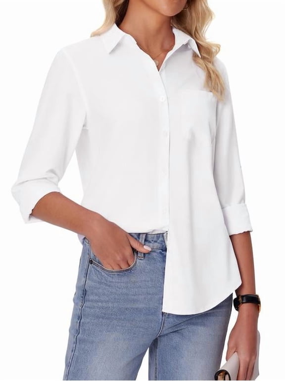 Women's Shirts Casual Button Down Long Sleeve Wrinkle Free Blouse