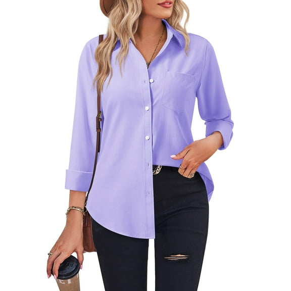 Vividaire Womens Button Down Shirts Oxford Cotton Long Sleeve Collared Work Office Blouses Tops