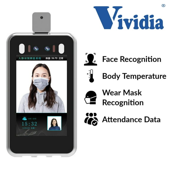 Vividia KT08 Body Temperature Fever Detection Face Recognition Camera System with 8 Inch IPS Display