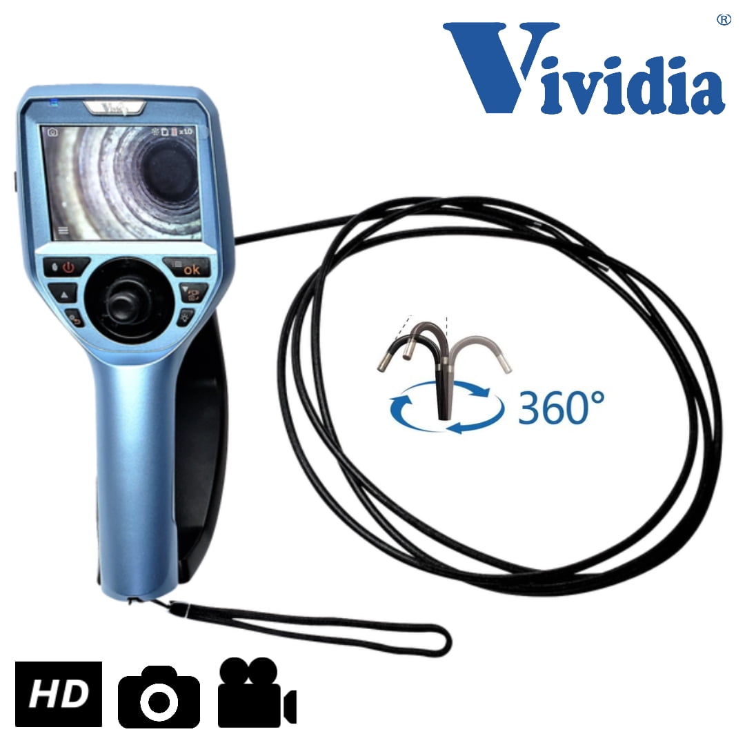 Vividia ME-630 Industrial Automotive Videoscope Borescope Inspection Camera with Detachable 6mm x 3m Long Joystick-Controlled 360 Articulating Probe