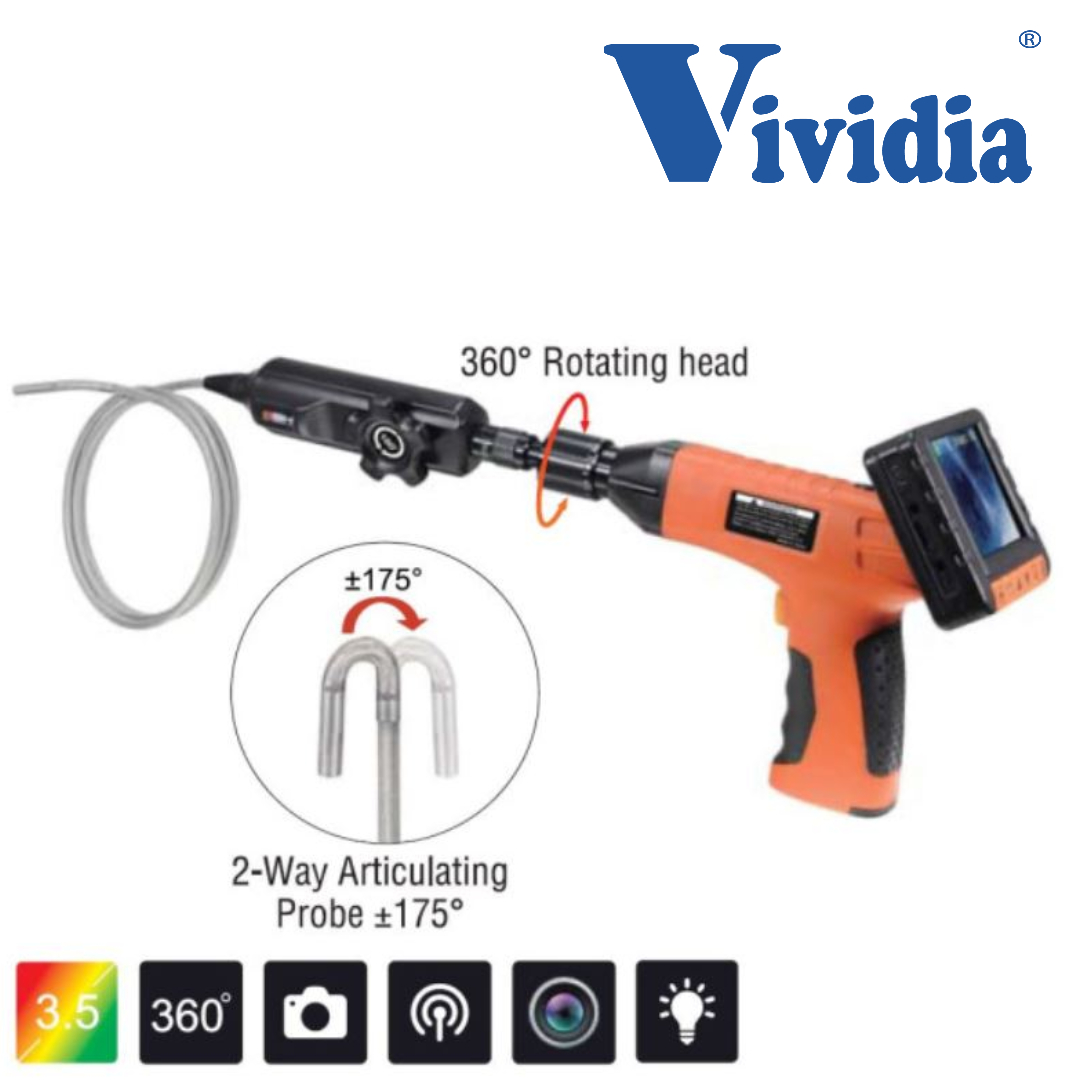Vividia VA-250 Two-Way Articulating Borescope Videoscope Inspection Camera with 6mm Diameter 1m Probe and 3.5" LCD Wireless Monitor