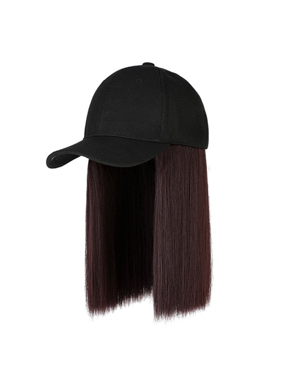 Vividly Synthetic Baseball Black Brown Hat Wigs Cap with Hair Naturally Connect Bob Hair Baseball Cap Adjustable