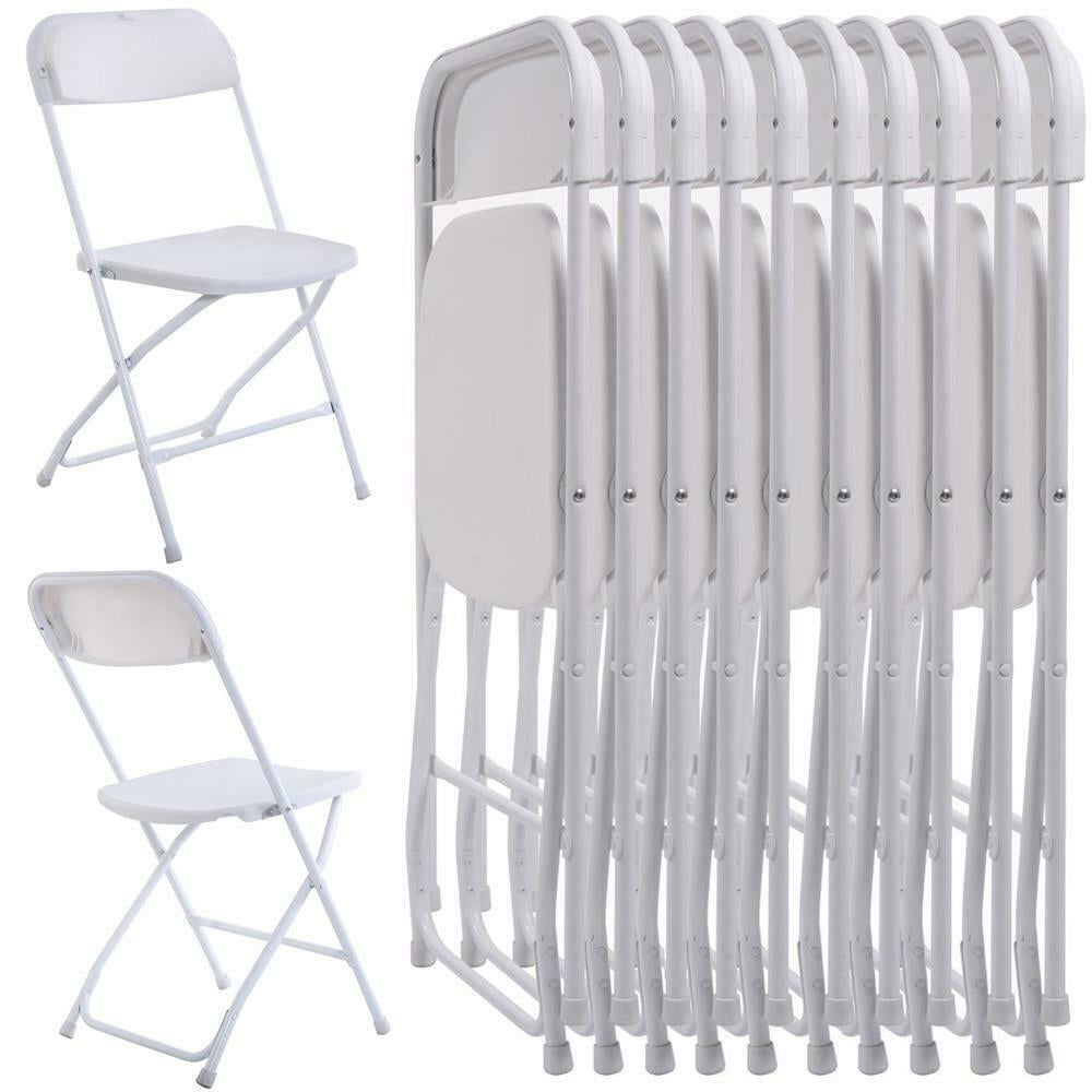 Vivido6 10 Pack White Plastic Folding Chair, Indoor Outdoor Portable Stackable Commercial Seat with Steel Frame 350lb. Capacity for Events Office Wedding Party Picnic Kitchen Dining