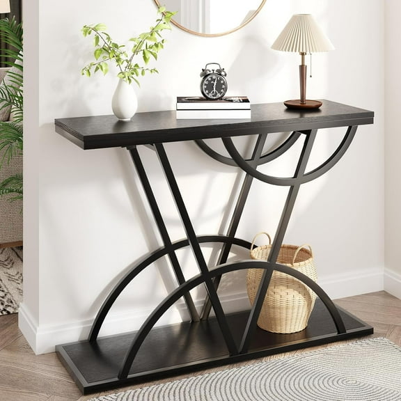 Vividwood 43" Industrial Console Table, Rustic Wood Entryway Table with Storage Shelf for Entrance, Living Room, Hallway (Blackļ¼
