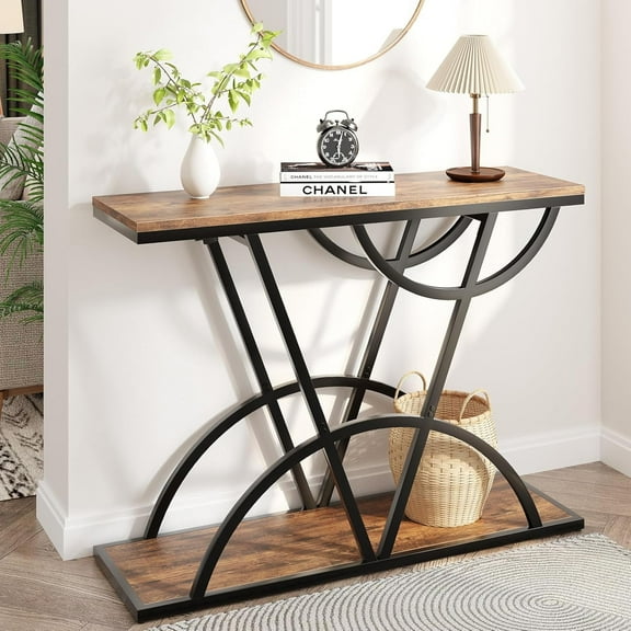 Vividwood 43" Industrial Console Table, Rustic Wood Entryway Table with Storage Shelf for Entrance, Living Room, Hallway (Brown)