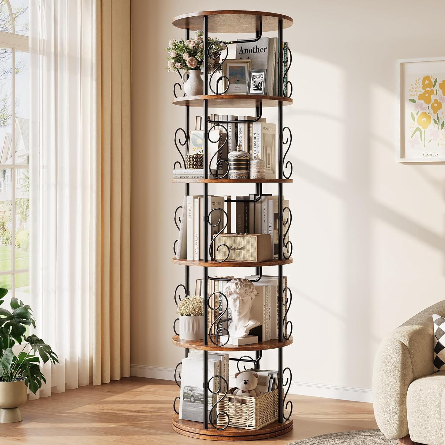 Vividwood 5 Tier Rotating Bookshelf, 360 ° Display Corner Book Shelf ...