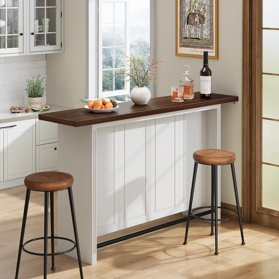 Vividwood 63-Inch Large Bar Table with 3 Storage Shelves, 3-Tier Home ...